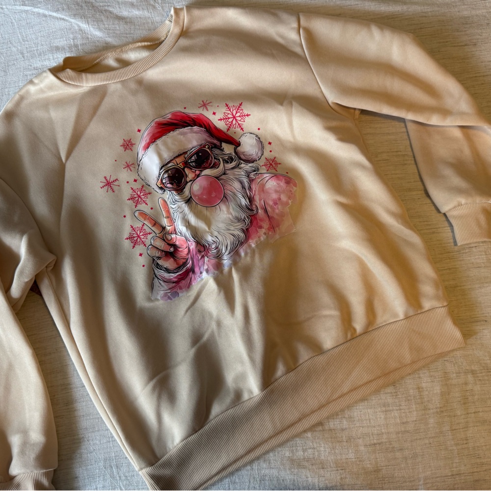 Santa Graphic Beige Sweatshirt
